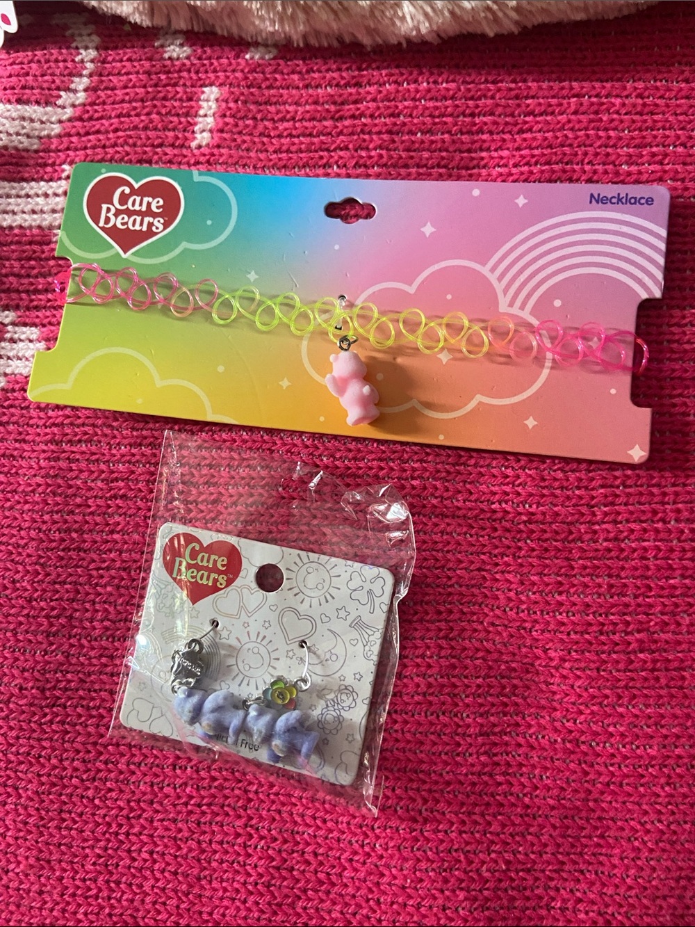 Care Bears Pink Gradient Choker Necklace with Bear Earrings